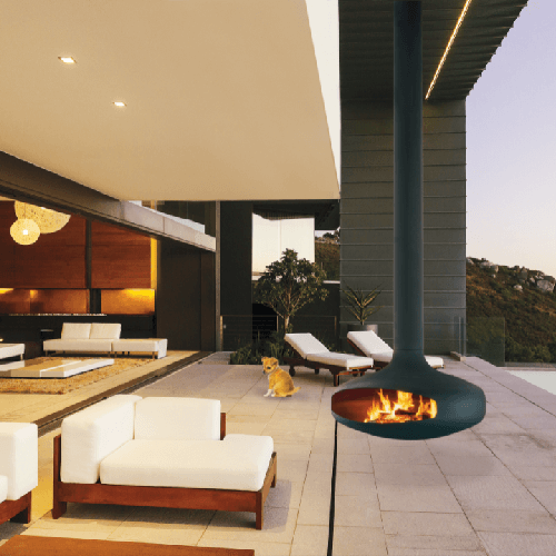 Focus DOMOFOCUS OUTDOOR - Outdoor Fireplace with a Suspended & Pivoting Hearth